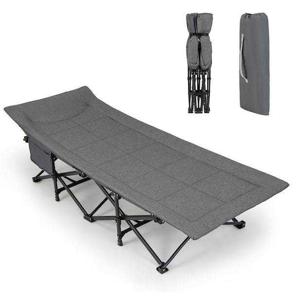 Gymax Folding Camping Cot Portable Tent Sleeping Bed with Cushion Headrest Carry Bag Grey GYM11958 The Home Depot