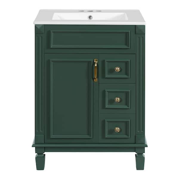 FORCLOVER 36 in. Freestanding Blue Bath Vanity with White Ceramic