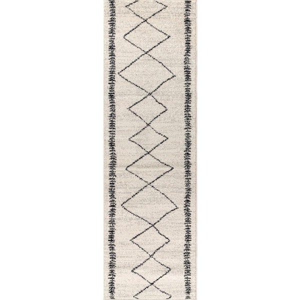 Zaina Moroccan Beni Souk Cream/Black 2 ft. x 8 ft. Runner Rug