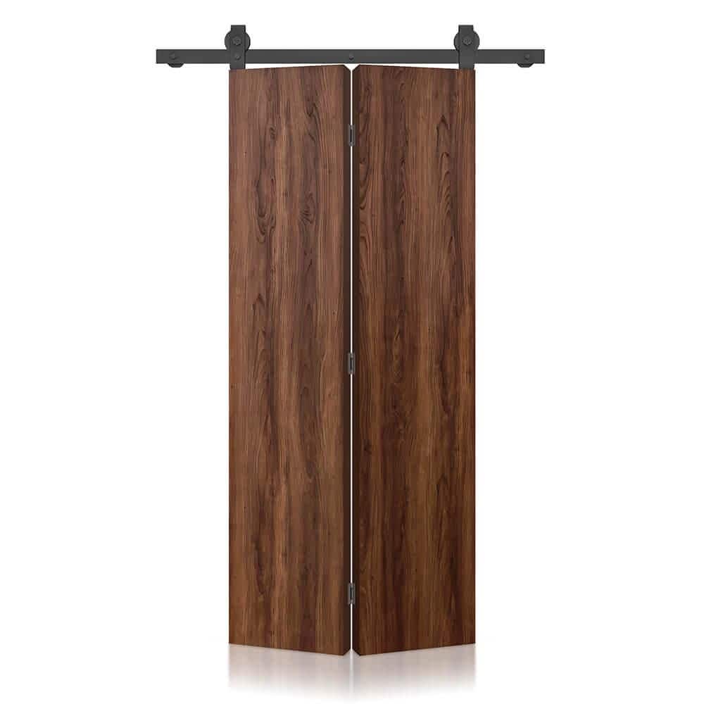 28 in. x 84 in. Hollow Core Walnut Composite Textured Bi-Fold Door with Sliding Barn Door Hardware Kit price history on PriceWatchPro