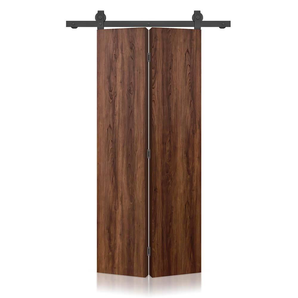 26 in. x 90 in. Hollow Core Walnut Composite Textured Bi-Fold Door with Sliding Barn Door Hardware Kit price history on PriceWatchPro