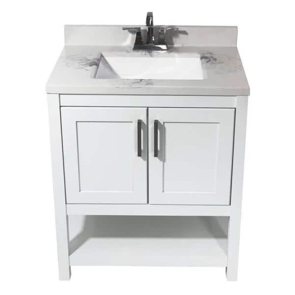 Tufino 31'' White Freestanding Bathroom Vanity with Carrara Marble Top