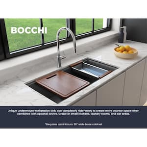 Baveno Lux Concrete Gray Granite Composite 33 in. Double Bowl Undermount Kitchen Sink w/Integrated Workstation and Acc