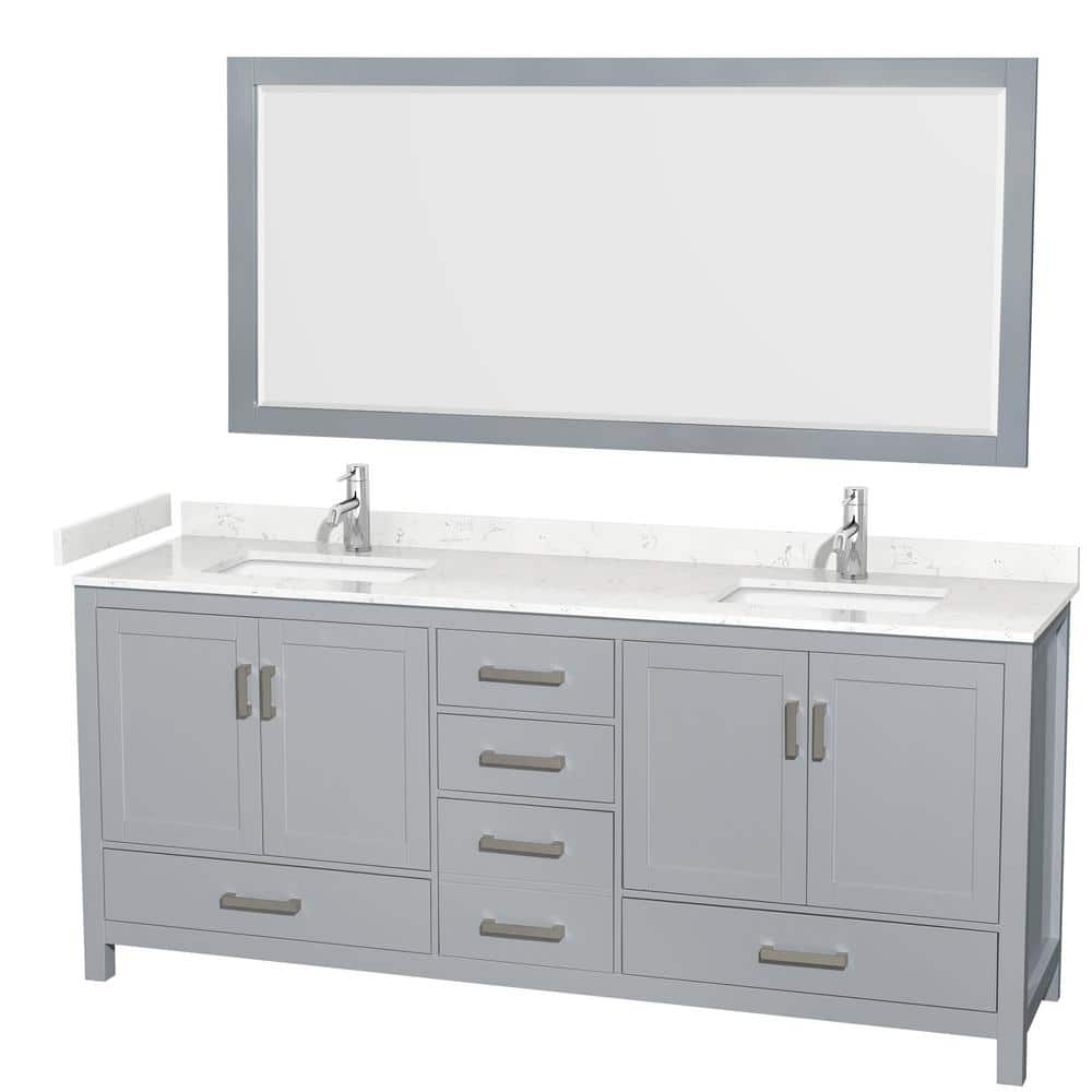 "Sheffield 80 in. W x 22 in. D x 35 in. H Double Bath Vanity in Gray with Carrara Cultured Marble Top and 70"" Mirror" price history on PriceWatchPro