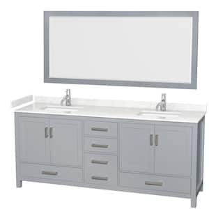 Sheffield 80 in. W x 22 in. D x 35 in. H Double Bath Vanity in Gray with Carrara Cultured Marble Top and 70" Mirror