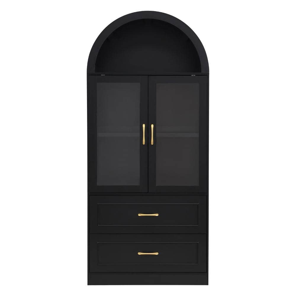 31.5 in. W x 15.7 in. D x 71.25 in. H Black Linen Cabinet with Tempered Glass Doors, Fixed 2-Tier Shelves price history on PriceWatchPro