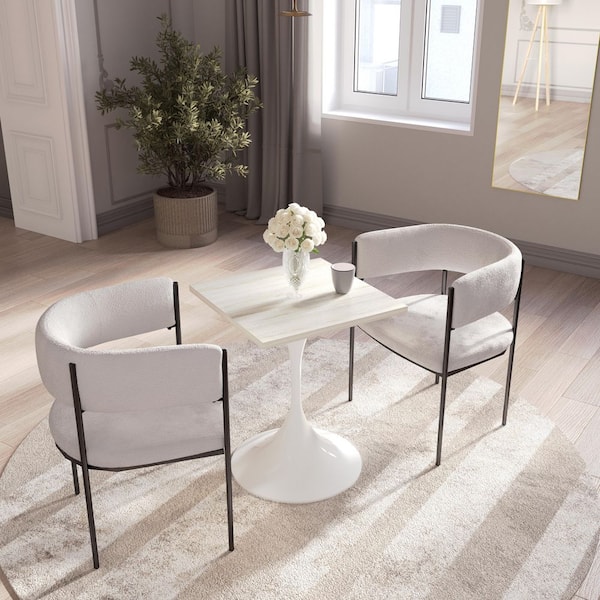 Verve 24 in. Wide Square Dining Table MDF Tabletop and Black Stainless Steel Base Kitchen Table in in Natural Wood