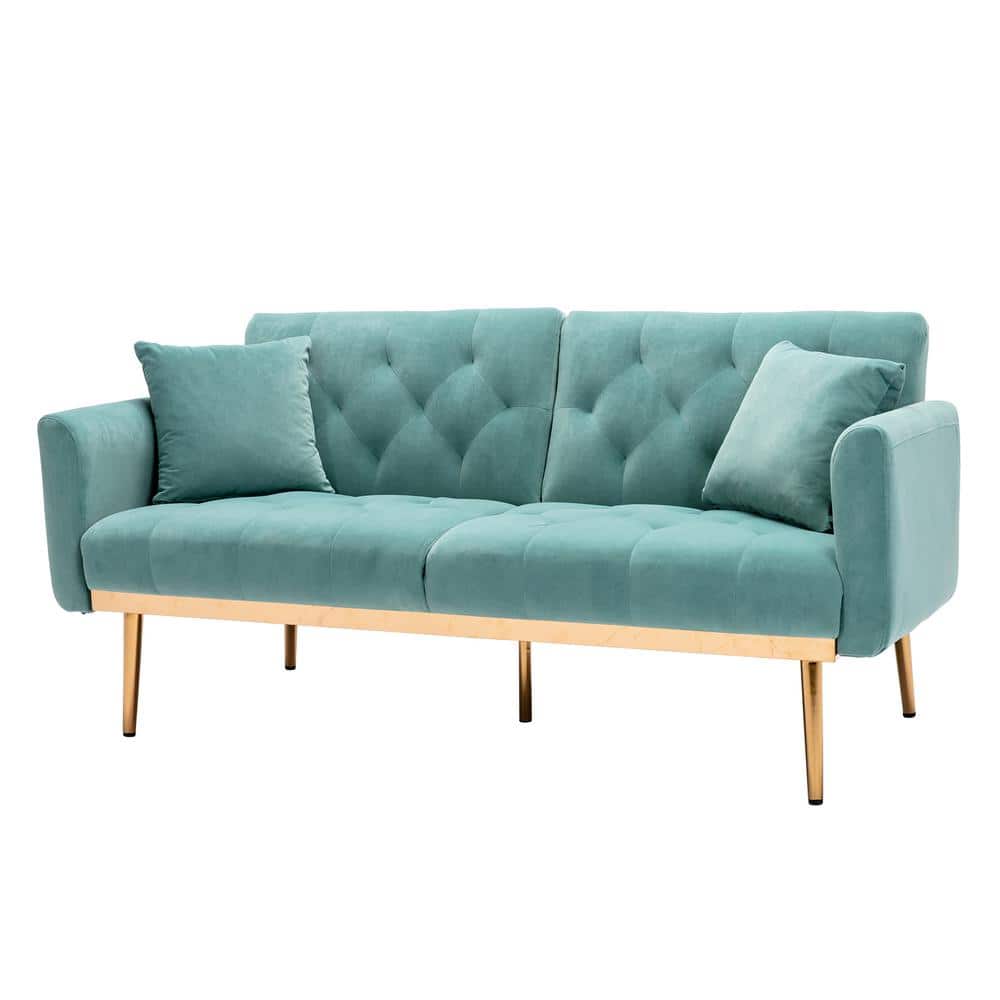 63.77 in. Wide Light Blue Velvet Twin Size Sofa Bed W39536039NYY The