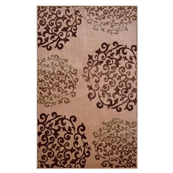 Amber Camel 5 ft. x 8 ft. Non-Slip Traditional Floral Medallion Nylon Area Rug