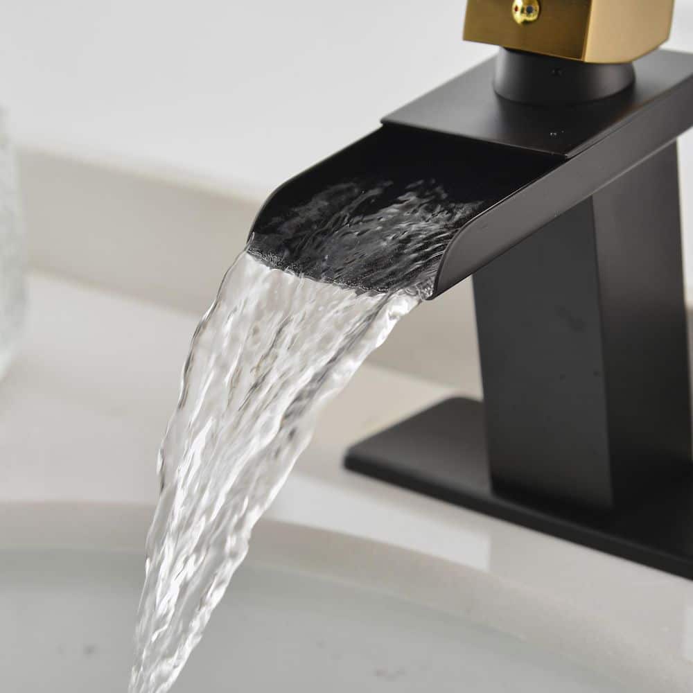 Matte Black and Gold Single-Handle Waterfall Bathroom Faucet