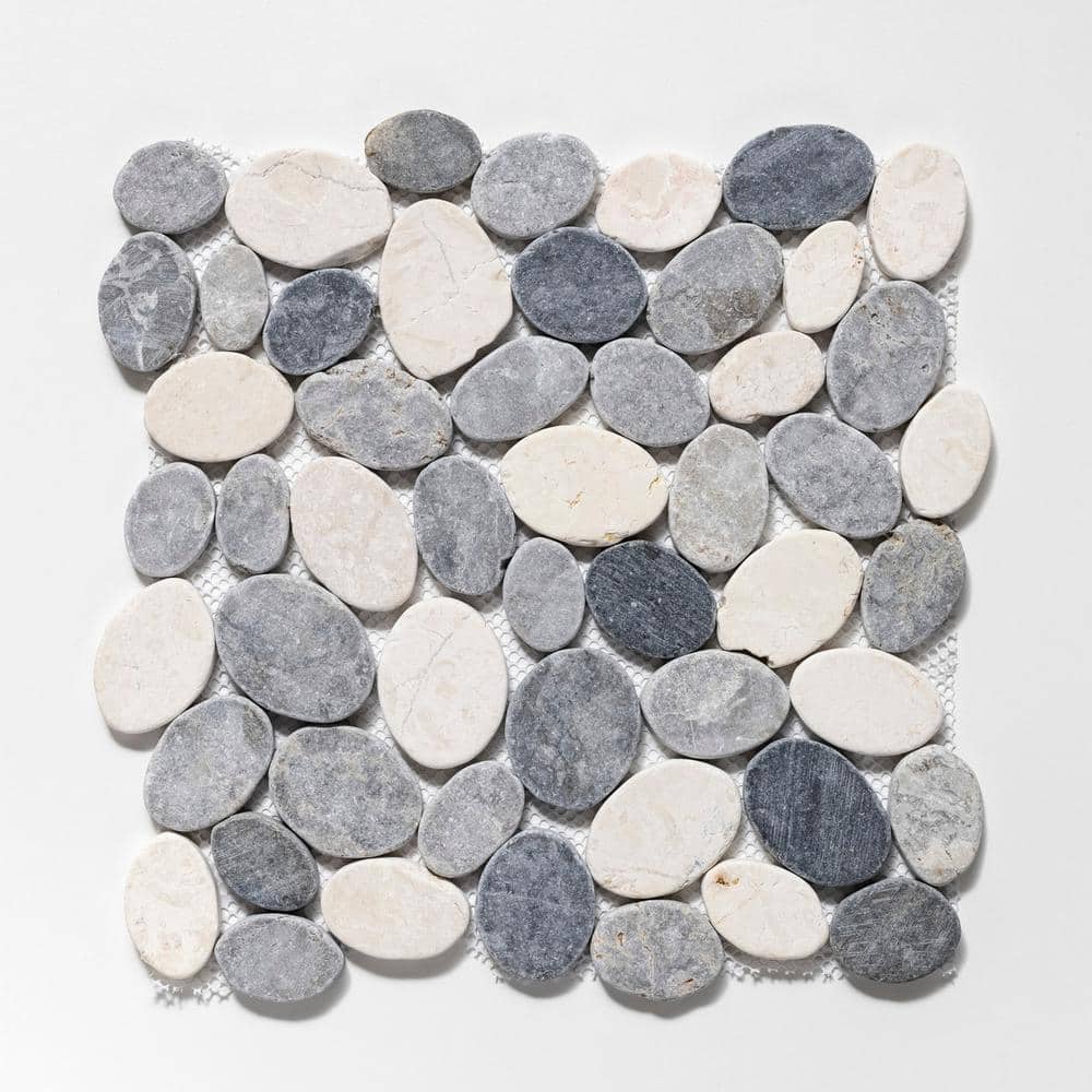 Gray and White Pebble Marble Mosaic Tile