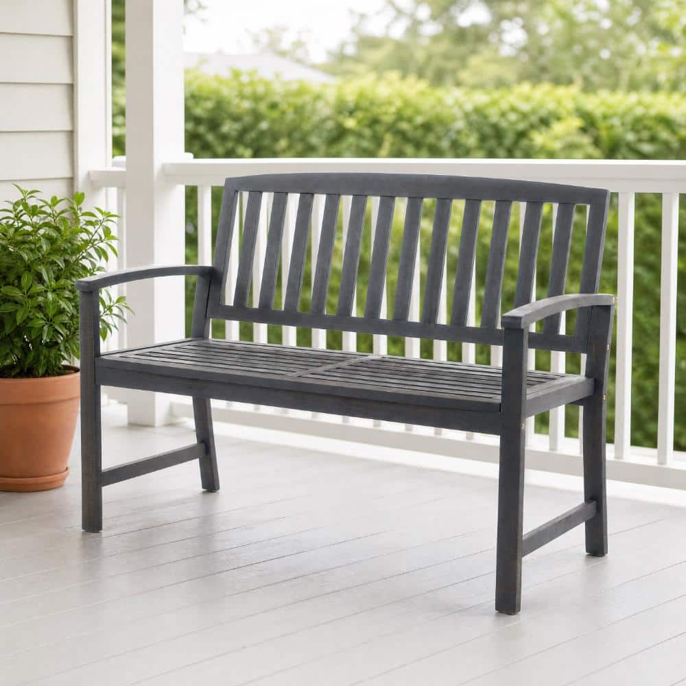 48 in. Dark Gray Acacia Wood Outdoor Patio Garden Bench with Armrests and Slatted Backrest price history on PriceWatchPro