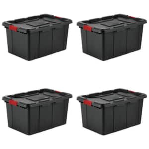 27-Gallon Durable Rugged Industrial Tote w/Red Latches in Black (4 Pack)