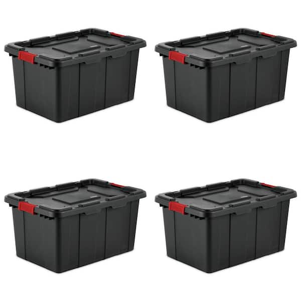 Sterilite 27-Gallon Durable Rugged Industrial Tote w/Red Latches in Black (4 Pack)