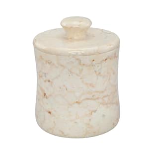 Natural Champagne Marble Fenway Collection Cotton Ball Swab Holder Countertop Storage Jar Container Organizer in Beige