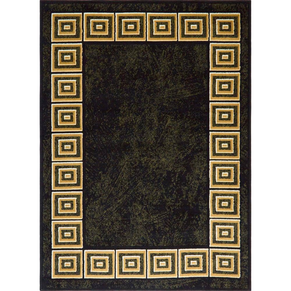 Black and Gold Geometric Border 5' x 7' Synthetic Area Rug