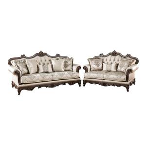 Noel 2-Piece Dark Chery and Beige Polyester Living Room Set