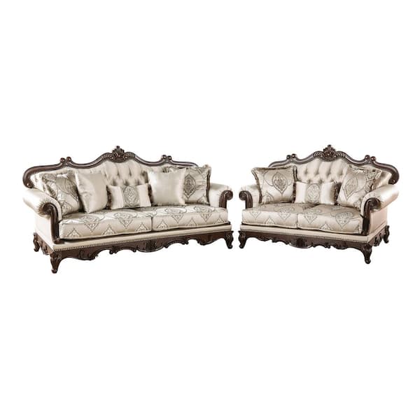Noel 2-Piece Dark Chery and Beige Polyester Living Room Set