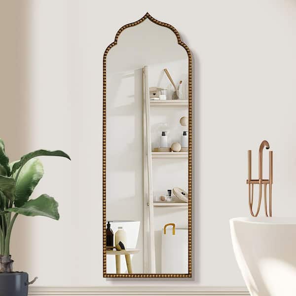 Lirago 21 in. W x 64 in. H Vintage Arched Iron Framed Decorative Wall Mirror in Gold