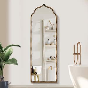 21 in. W x 64 in. H Vintage Arched Iron Framed Decorative Wall Mirror in Gold