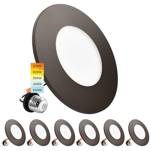 LUXRITE 3-4 in. Integrated LED Flush Mount & Recessed Light, 7.5W, 5CCT, 650LM, Dimmable, J-Box or 4 in. Housing, Bronze 6 Pack