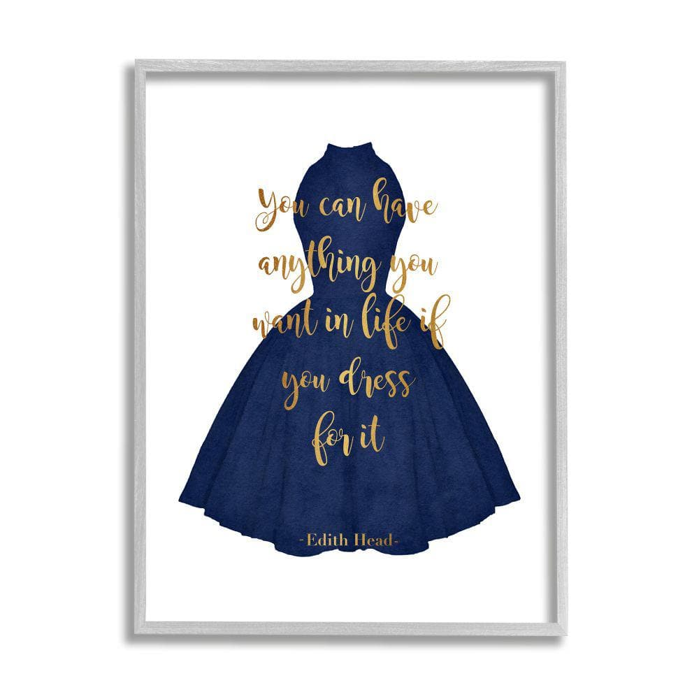 If You Dress for It Quote Blue Gown Fashion by Amanda Greenwood Framed Print Abstract Texturized Art 24 in. x 30 in -  Stupell Industries, af-659_gff24x30