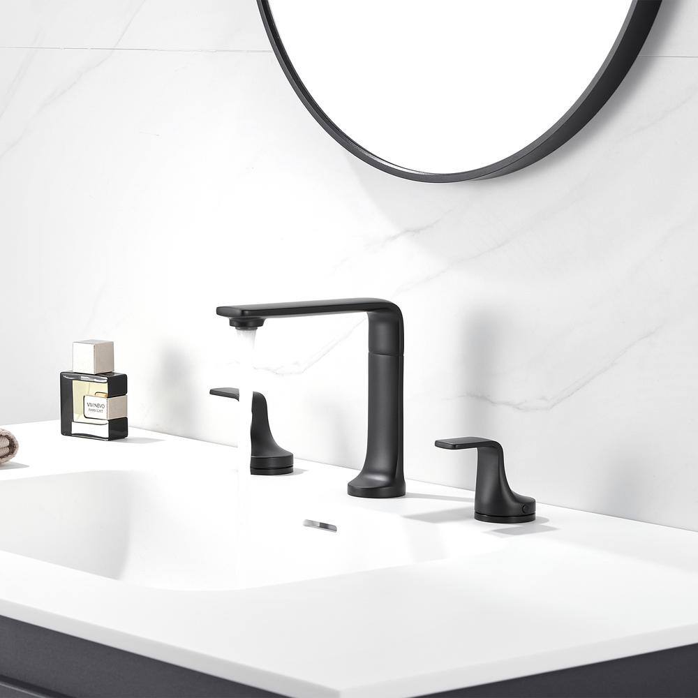 Matte Black Widespread 2-Handle Bathroom Faucet with Metal Push Pop-Up Drain