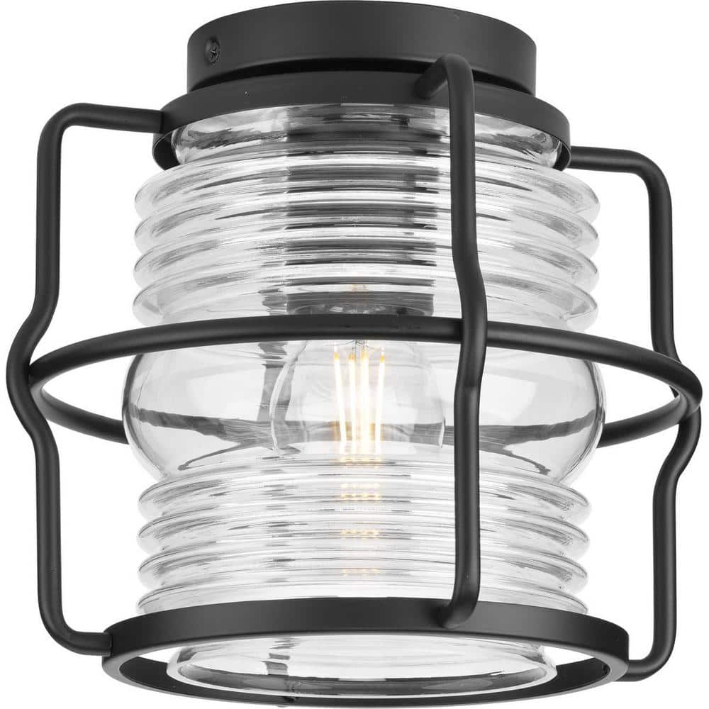 Keegan Matte Black Glass Indoor/Outdoor Flush Mount Light