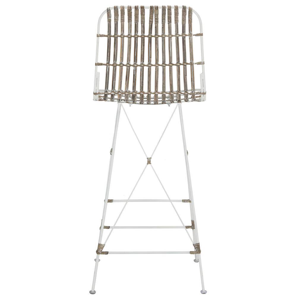 Minerva White Wicker and Metal Bar Stool Set of 2