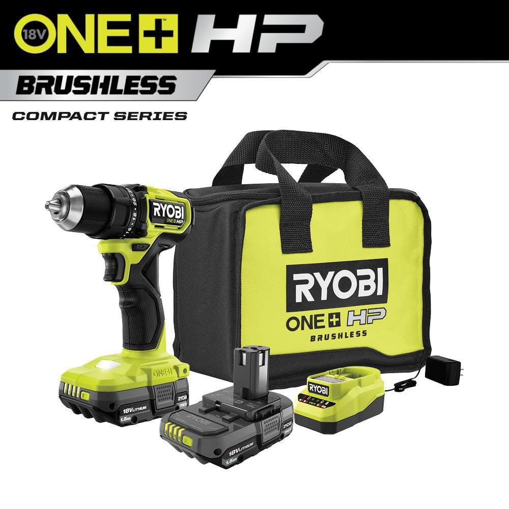 Duplicaat elleboog Schijnen RYOBI ONE+ HP 18V Brushless Cordless Compact 1/2 in. Drill/Driver Kit with  (2) 1.5 Ah Batteries, Charger and Bag PSBDD01K - The Home Depot
