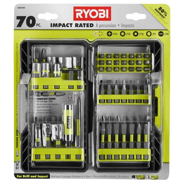 Ryobi One 18v Cordless 4 Tool Combo Kit W 2 Batteries Charger Bag W Bonus Impact Rated Driving Kit 70 Piece P1818 Ar40 The Home Depot