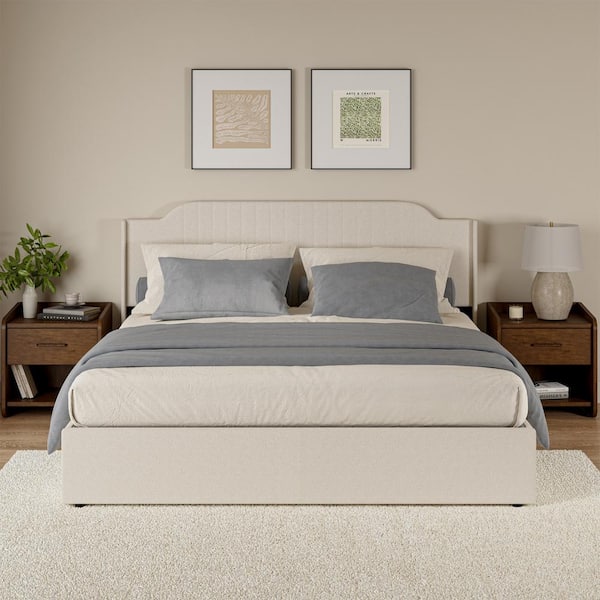 JAYDEN CREATION Fabiola White Wood and Metal Frame King 80.5 in. Hydraulic Lift Up Storage Upholstered Platform Bed