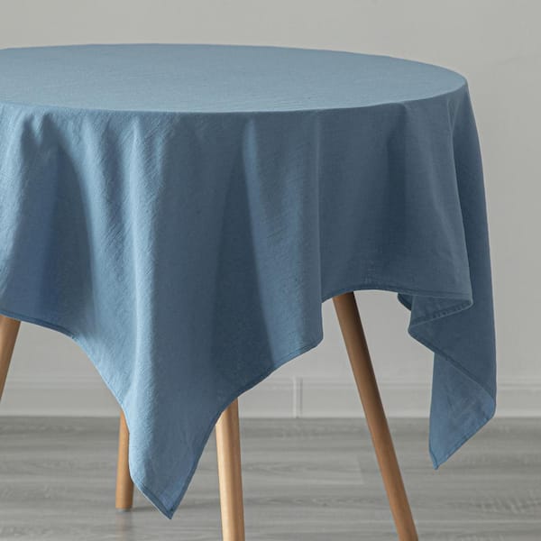 DEERLUX 52 in. x 78 in. Rectangle Blues Solid Color 100% Pure Linen Washable Tablecloth