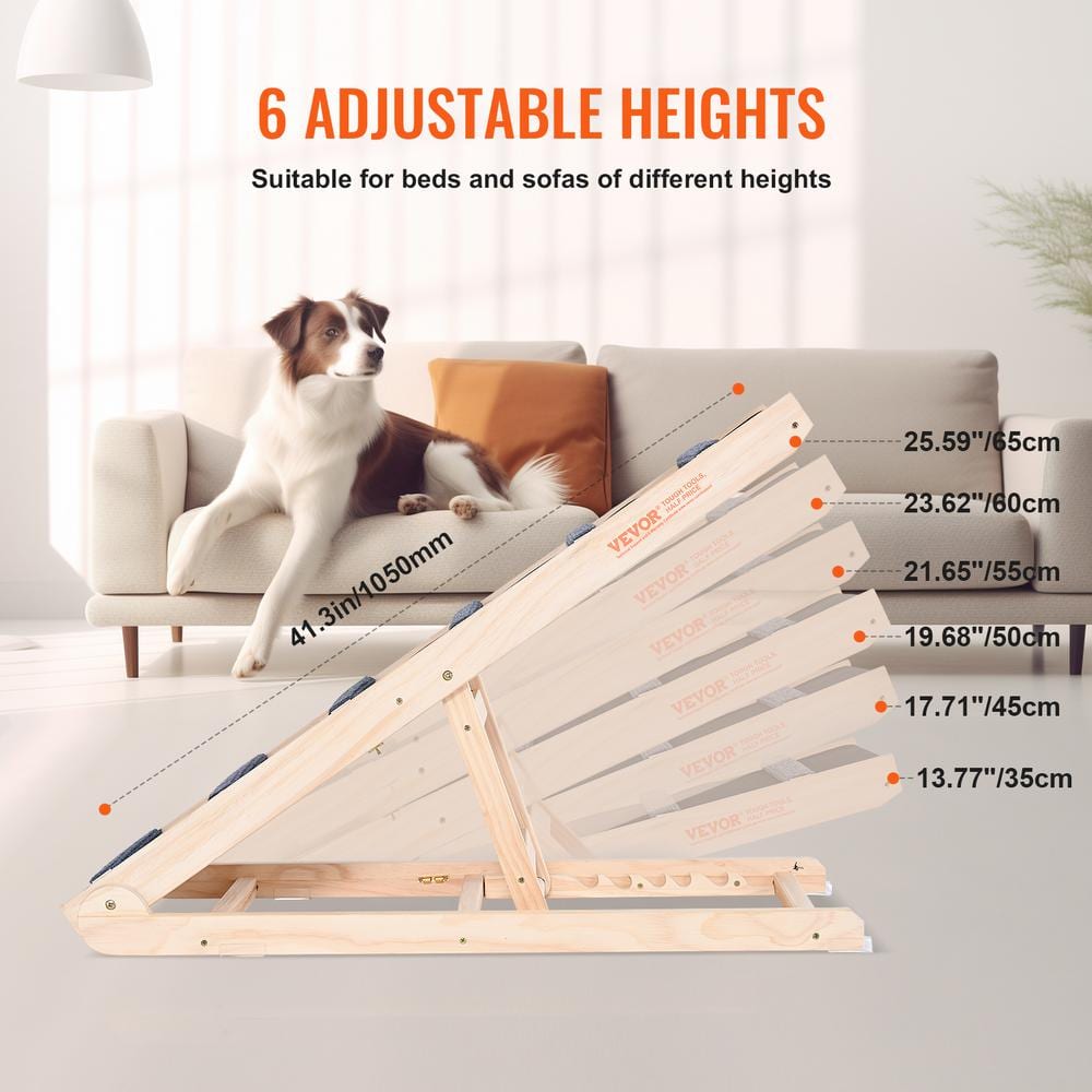 Adjustable Pine Wood Dog Ramp with Non-Slip Surface