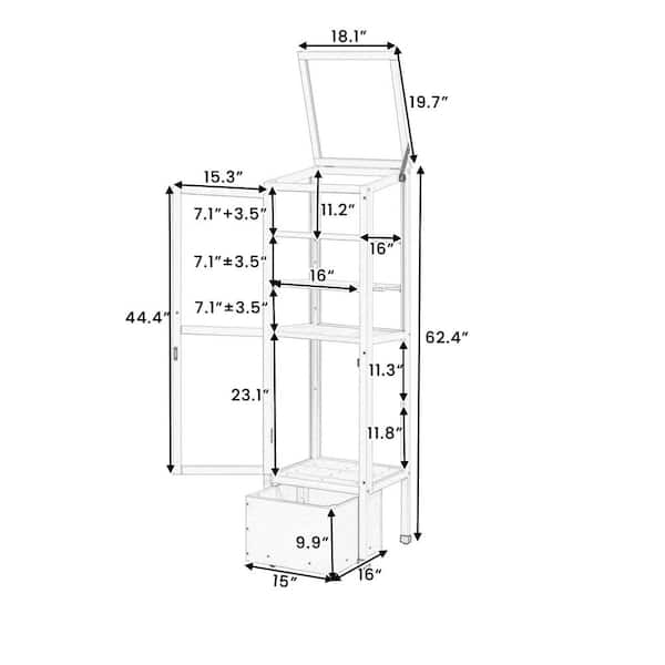 、 18 in. W x 20 in. D x 62 in. H White Wood Portable