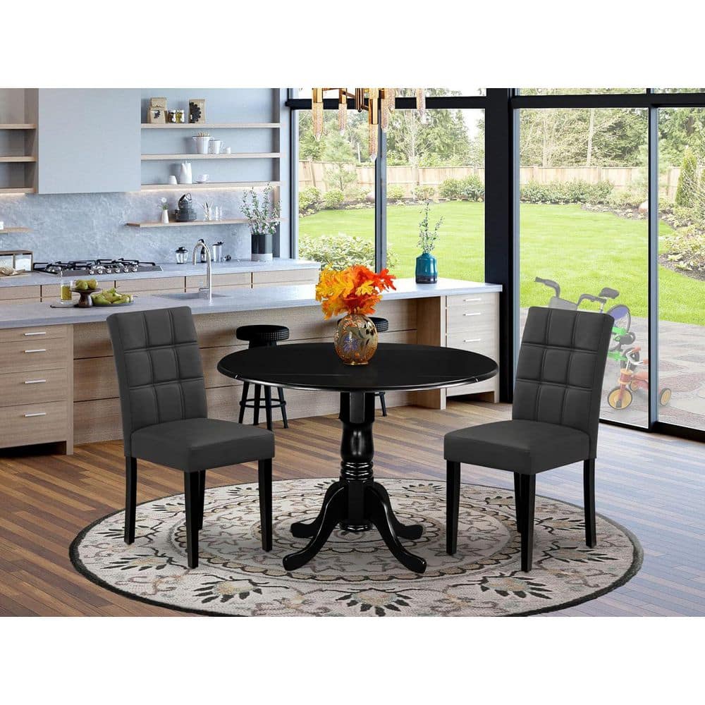 3-Piece Black Finish Solid Wood Top-Round Dining Room Set with Dropleaf-Seats-4 price history on PriceWatchPro