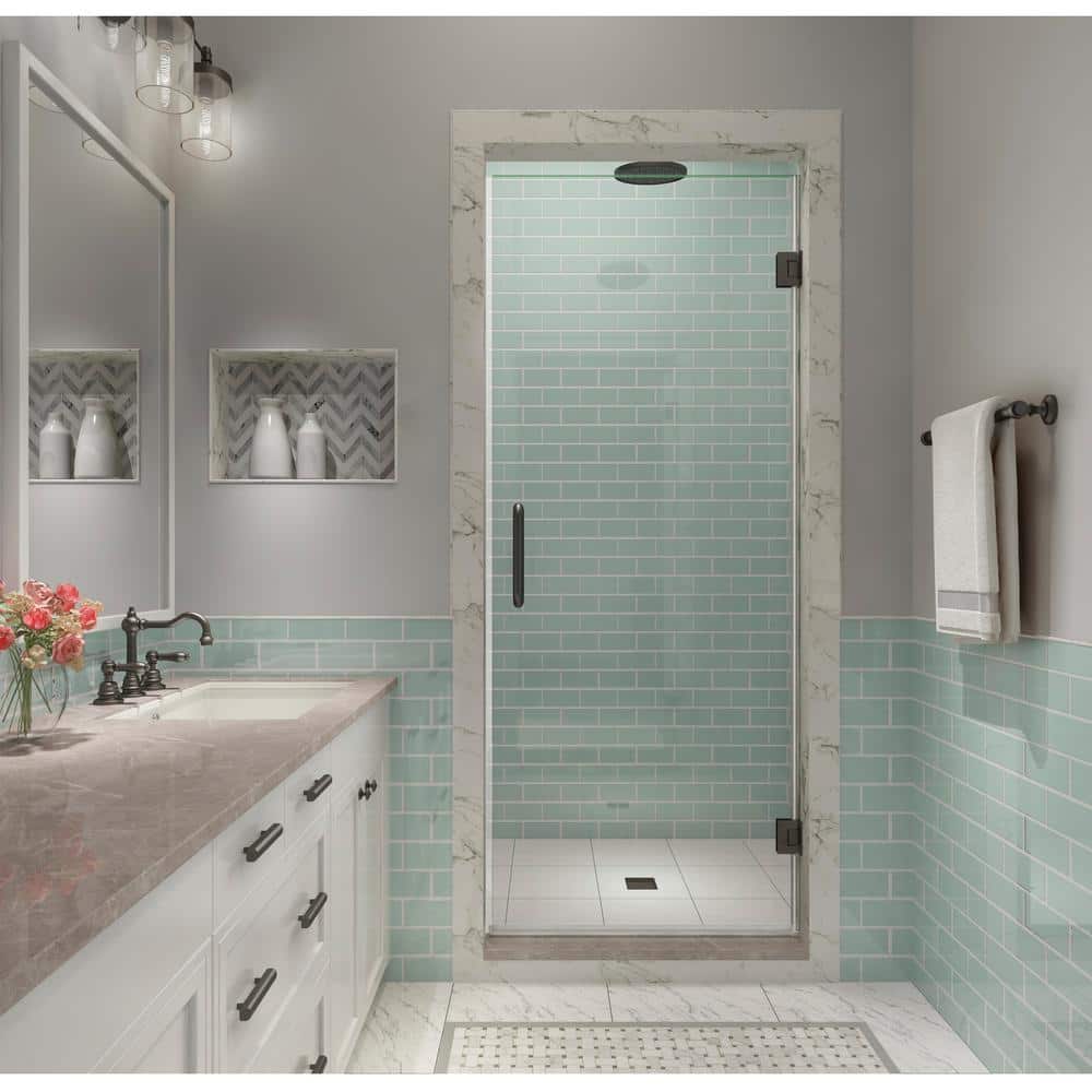 Kinkade XL Bronze Frameless Hinged Shower Door with Clear Glass