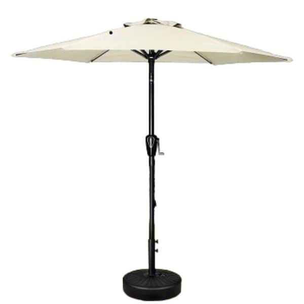 ITOPFOX 7.5 ft. Deluxe Patio Market Umbrella with Push Button Tilt/Crank and 6 Sturdy Ribs, Beige