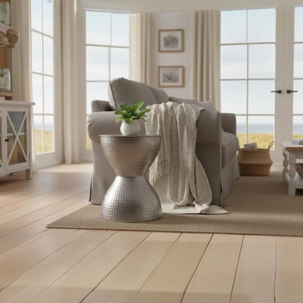 18 in. H Silver Industrial Style Hammered Texture Iron Stool with Hourglass Shaped Body