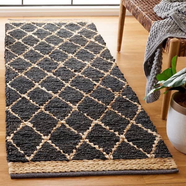 Natural Fiber 3 ft. x 8 ft. Charcoal Geometric Runner Rug