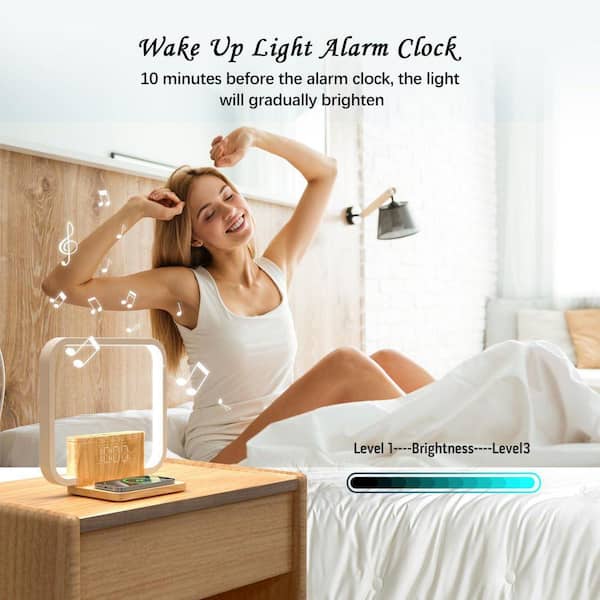 White Sunrise Alarm Clock with Wireless Charger, Wake Up Light