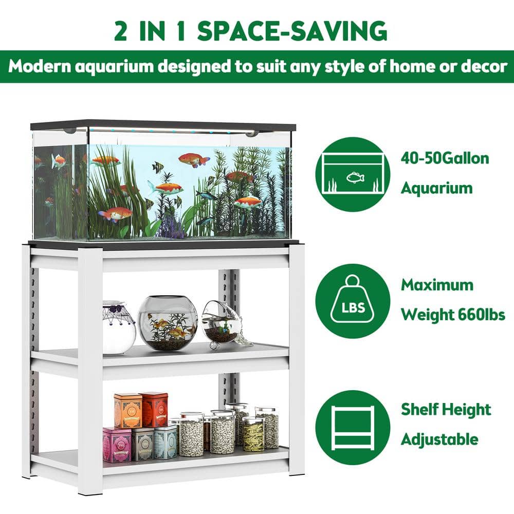 White Adjustable 3-Tier Metal Aquarium Stand with Shelves