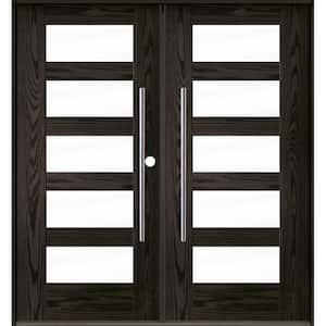 Faux Pivot 72 in. x 80 in. Left-Active/Inswing 5 Lite Clear Glass Baby Grand Stain Double Fiberglass Prehung Front Door