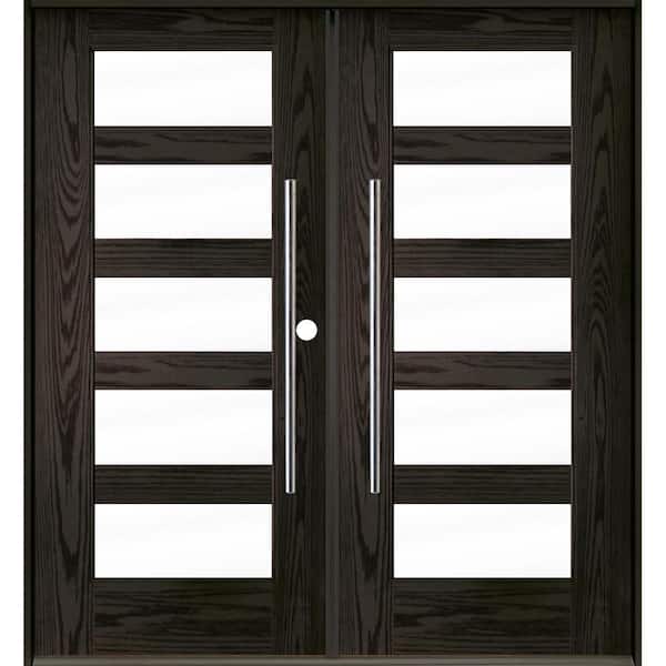 Krosswood Doors Faux Pivot 72 in. x 80 in. Left-Active/Inswing 5 Lite Clear Glass Baby Grand Stain Double Fiberglass Prehung Front Door