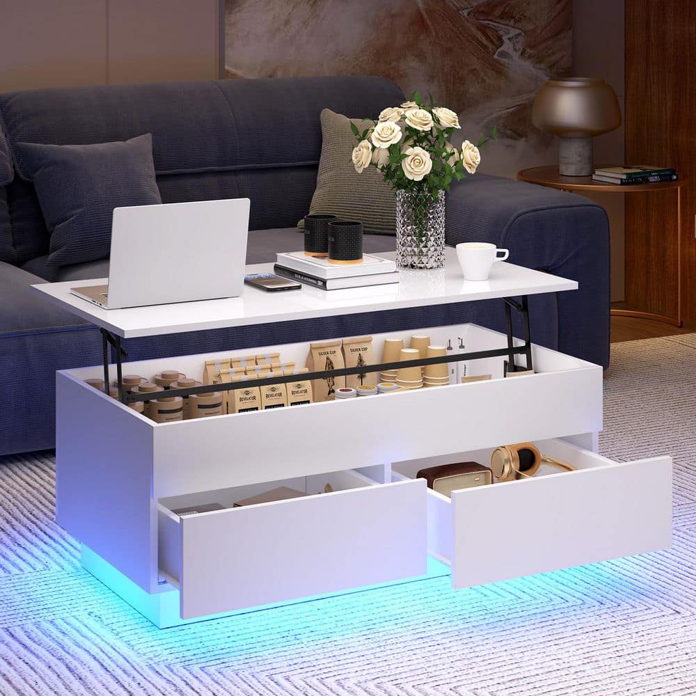Hommpa 40.16 in. White Rectangle Particle Board Lift Top Coffee