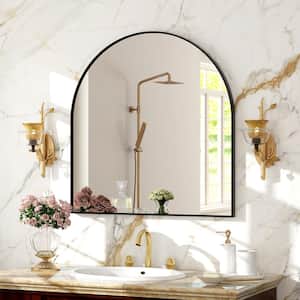 32 in. W x 34 in. H Arch Metal Framed Wall Bathroom Vanity Mirror Black