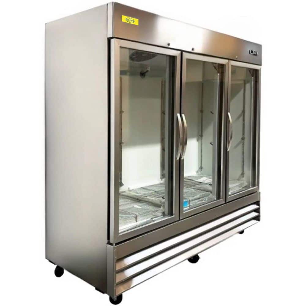 81 in. W 72 cu. ft. Commercial NSF Reach in 3 Swing Glass Door Refrigerator ED3RG in Stainless Steel