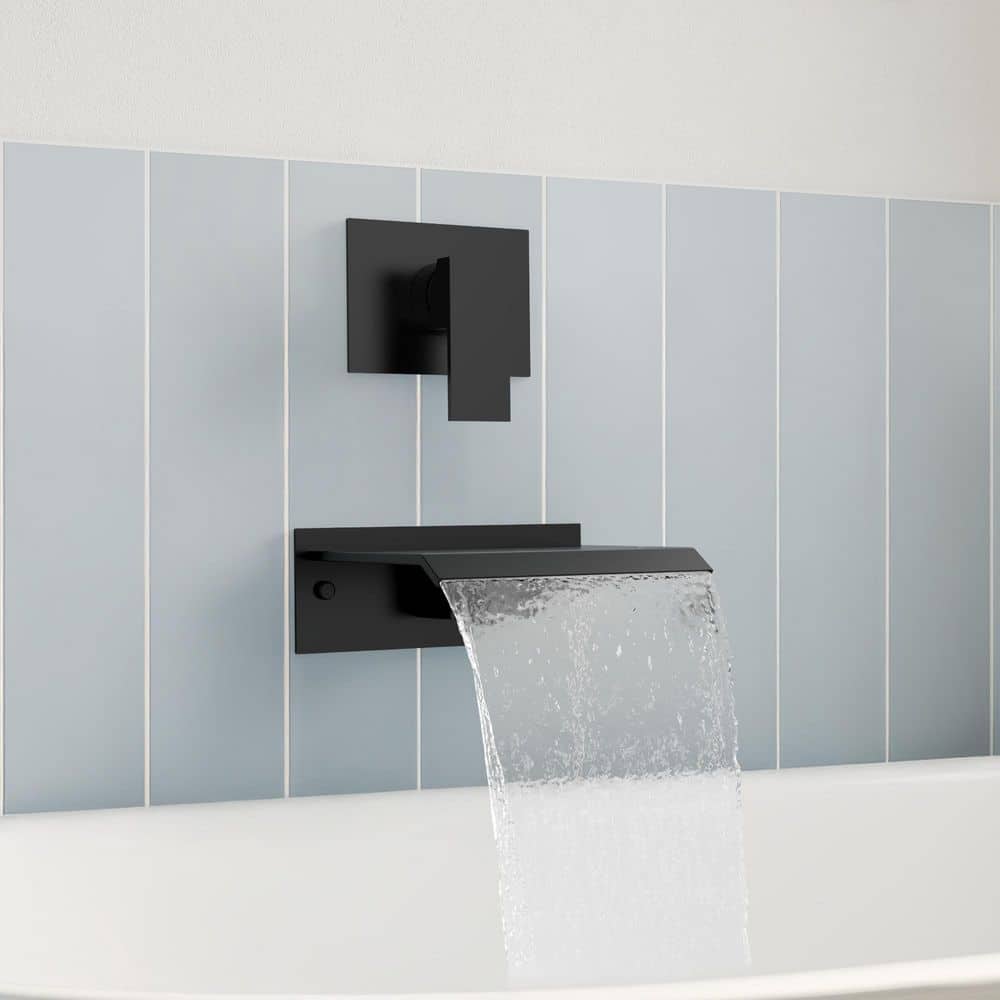 GRANDJOY Wide Waterfall 8 in. Single Handle Wall-Mounted 1-Spray Tub ...