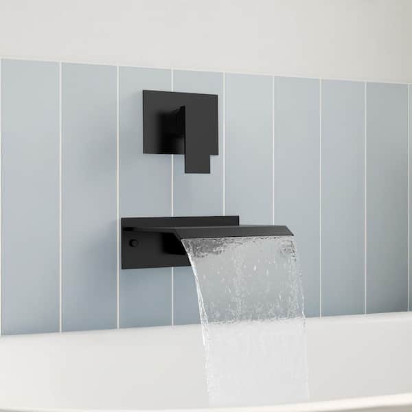 GRANDJOY Wide Waterfall 8 in. Single Handle Wall-Mounted 1-Spray Tub and Shower Faucet 2.8 GPM in. Matte Black Valve Included