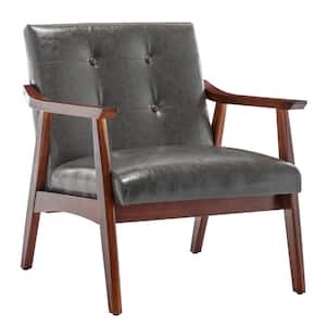 Take a Seat Natalie Dark Gray Faux Leather/Espresso Accent Chair